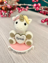Load image into Gallery viewer, Unicorn First Christmas baby girl, 1st Christmas ornament personalized for girl