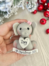 Load image into Gallery viewer, Elephant ornament First Christmas baby girl, 1st Christmas ornament personalized for girl