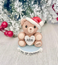 Load image into Gallery viewer, Teddy bear First Christmas ornament for boy