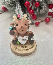 Load image into Gallery viewer, Reindeer Baby First Christmas ornament