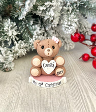 Load image into Gallery viewer, Teddy bear First Christmas ornament for girl