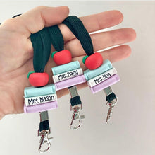 Load image into Gallery viewer, Personalized Teacher lanyard, books and apple Id holder, Pastel colours