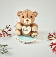 Load image into Gallery viewer, Teddy bear First Christmas ornament for boy