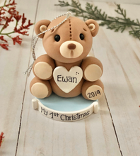 Load image into Gallery viewer, Teddy bear First Christmas ornament for boy