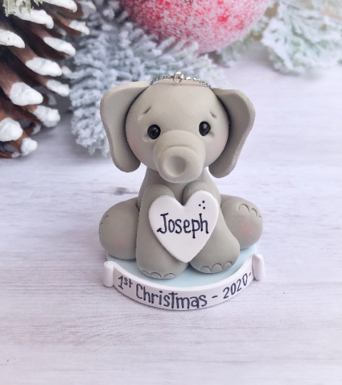 Elephant ornament First Christmas baby boy, 1st Christmas ornament personalized for boy