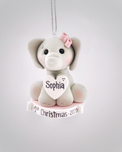 Load image into Gallery viewer, Elephant ornament First Christmas baby girl, 1st Christmas ornament personalized for girl