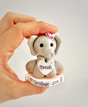 Load image into Gallery viewer, Elephant ornament First Christmas baby girl, 1st Christmas ornament personalized for girl