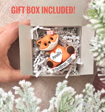 Load image into Gallery viewer, Girl Fox Baby's First Christmas ornament personalized, Woodland ornament
