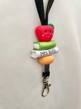 Load image into Gallery viewer, Personalized teacher lanyard, Books and apple lanyard