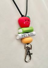 Load image into Gallery viewer, Personalized teacher lanyard, Books and apple lanyard
