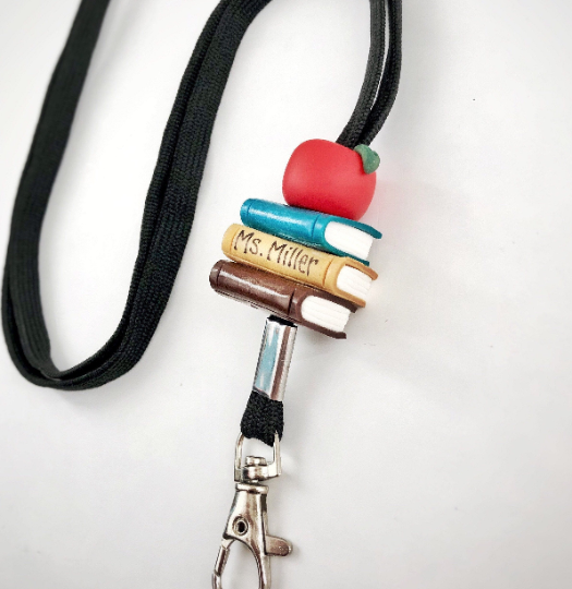 Personalized Teacher lanyard, books and apple Id holder, Neutral colours