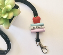 Load image into Gallery viewer, Personalized Teacher lanyard, books and apple Id holder, Pastel colours