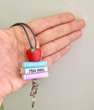 Load image into Gallery viewer, Personalized Teacher lanyard, books and apple Id holder, Pastel colours