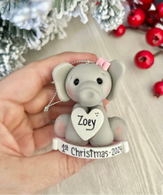 Load image into Gallery viewer, Elephant ornament First Christmas baby girl, 1st Christmas ornament personalized for girl
