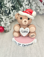 Load image into Gallery viewer, Teddy bear First Christmas ornament for girl
