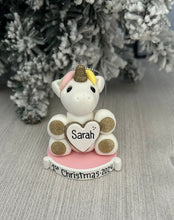 Load image into Gallery viewer, Unicorn First Christmas baby girl, 1st Christmas ornament personalized for girl
