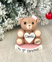 Load image into Gallery viewer, Teddy bear First Christmas ornament for girl

