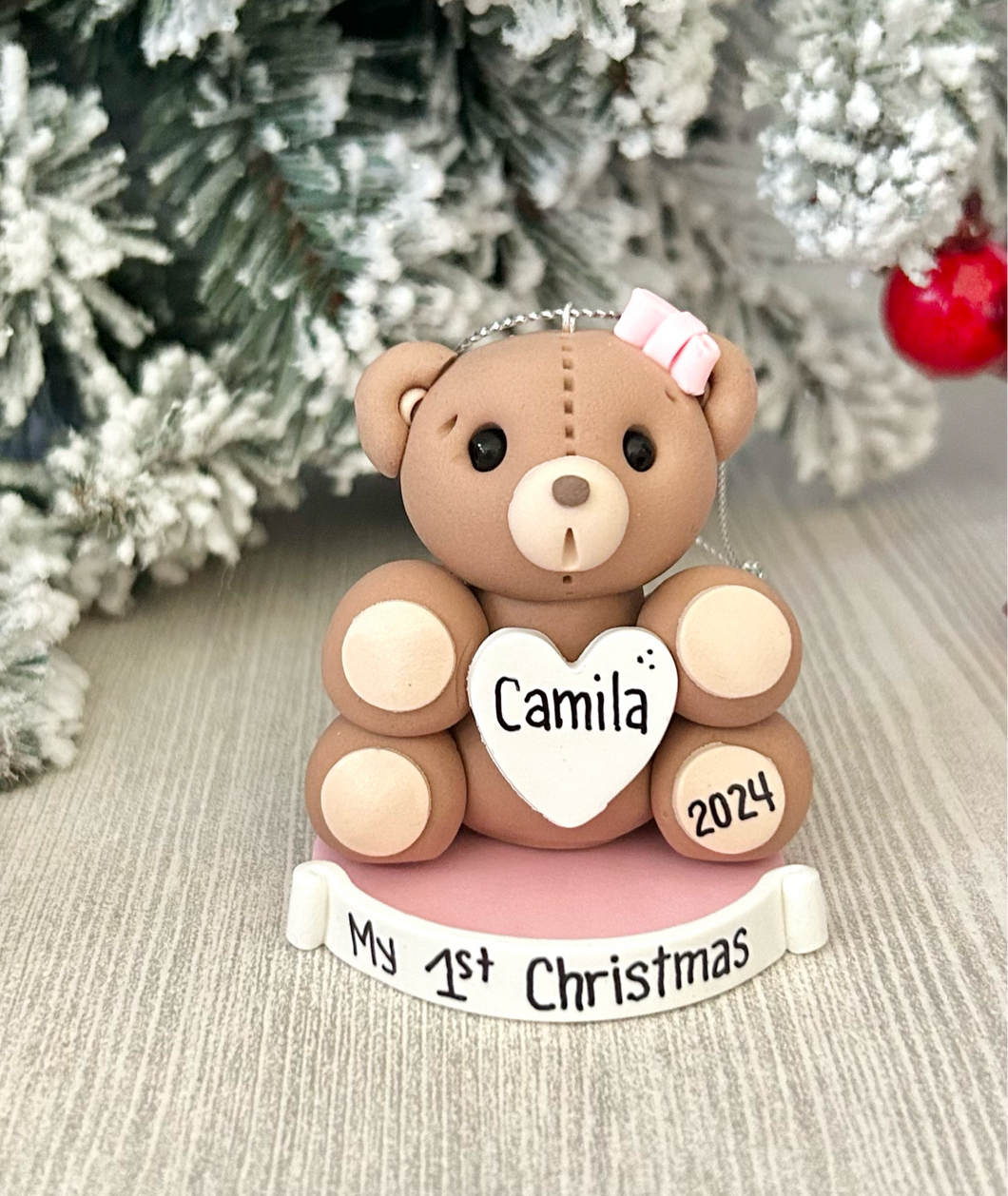 Teddy bear First Christmas ornament for girl