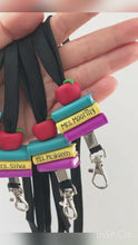Load and play video in Gallery viewer, Personalized teacher lanyard, Books and apple lanyard

