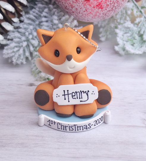 Fox Babys First Christmas ornament personalized, First Christmas ornament gift for boy