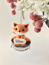 Load image into Gallery viewer, Fox Babys First Christmas ornament personalized, First Christmas ornament gift for boy
