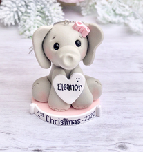 Load image into Gallery viewer, Elephant ornament First Christmas baby girl, 1st Christmas ornament personalized for girl
