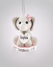 Load image into Gallery viewer, Elephant ornament First Christmas baby girl, 1st Christmas ornament personalized for girl

