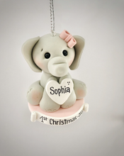 Load image into Gallery viewer, Elephant ornament First Christmas baby girl, 1st Christmas ornament personalized for girl
