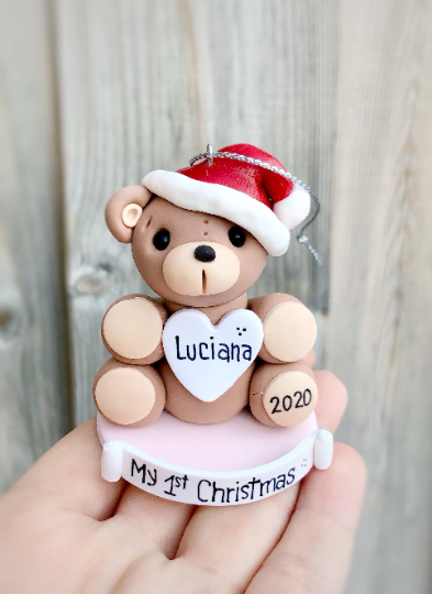 Teddy bear First Christmas ornament for girl