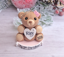 Load image into Gallery viewer, Teddy bear First Christmas ornament for girl
