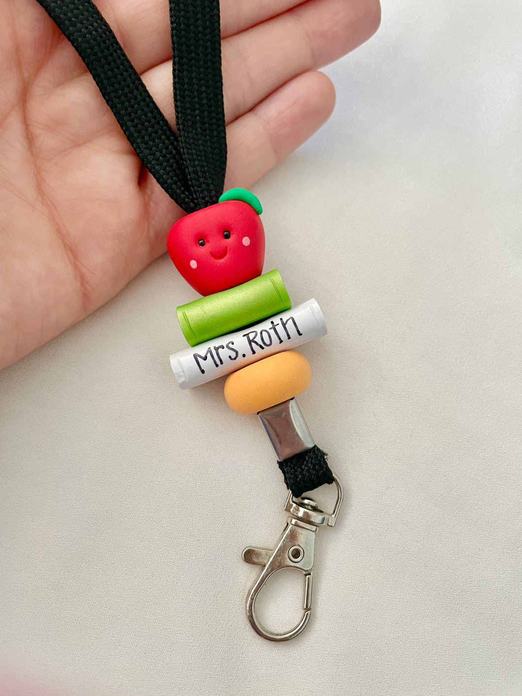 Personalized teacher lanyard, Books and apple lanyard