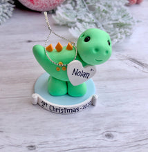 Load image into Gallery viewer, Dinosaur First Christmas ornament personalized
