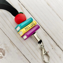Load image into Gallery viewer, Personalized teacher lanyard, Books and apple lanyard
