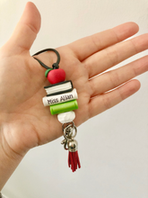 Load image into Gallery viewer, Teacher lanyard with books, Teacher gift, Beaded teacher lanyard, ID holder
