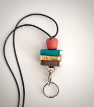 Load image into Gallery viewer, Personalized Teacher lanyard, books and apple Id holder, Neutral colours
