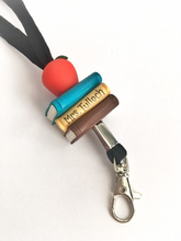 Load image into Gallery viewer, Personalized Teacher lanyard, books and apple Id holder, Neutral colours
