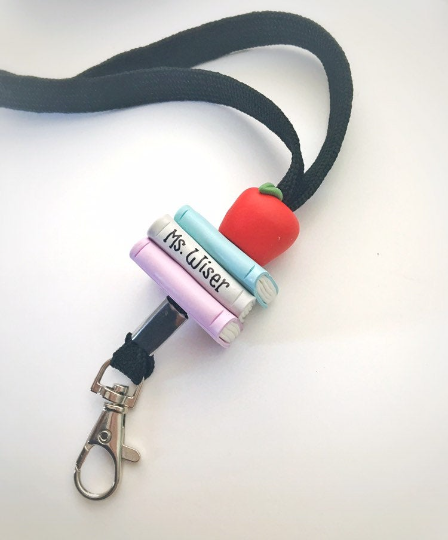 Personalized Teacher lanyard, books and apple Id holder, Pastel colours